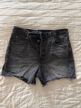GAP Distressed Black-Grey Button-Fly Denim Cutoff Shorts